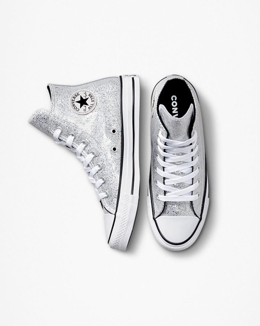 Girls' Converse Chuck Taylor All Star Glitter High Top Shoes Silver / Grey / Black | AU 85046T